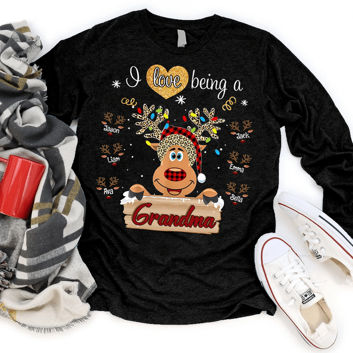 I Love Being A Grandma - Reindeer Christmas | Personalized Long Sleeve Shirt