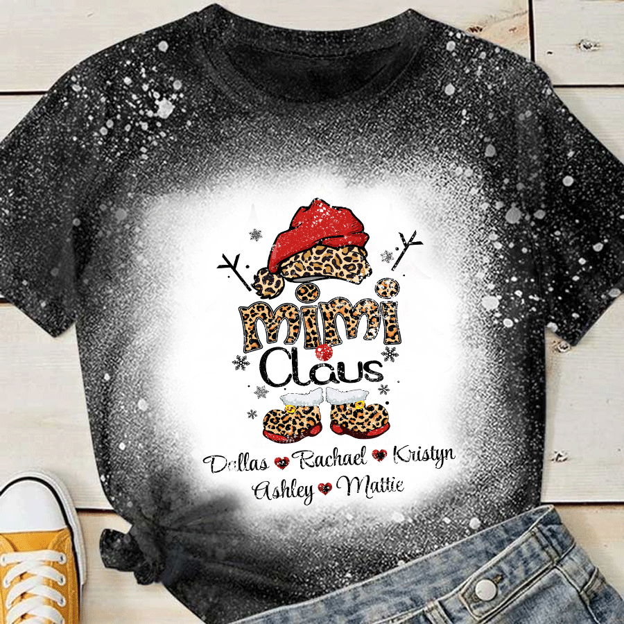 Mimi Claus Leopard Christmas Bleached | Personalized Shirt