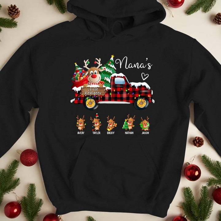 Grandma's Little Reindeer Christmas Personalized With Grandkids Hoodie Shirt New