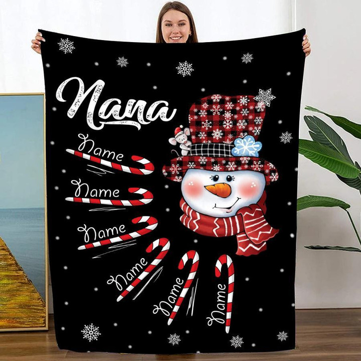 Nana Snowman Candy Kids Names | Personalized Blanket