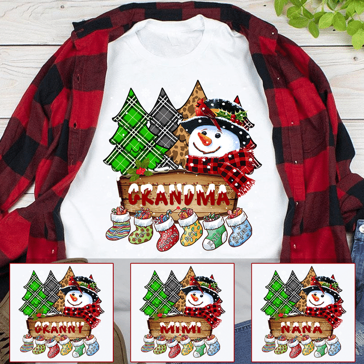 Personalized Grandma's Snowman Christmas Shirt, Grandma Christmas Socks Shirt