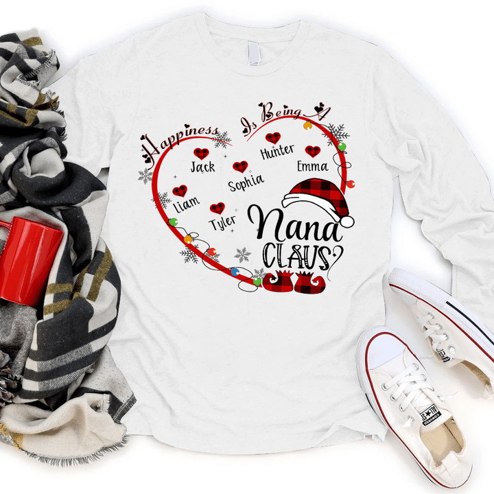 Happiness Is Being A Nana Claus | Personalized Long Sleeve Shirt