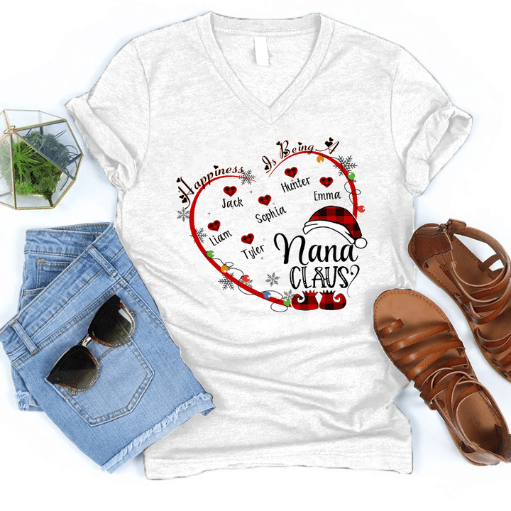 Happiness Is Being A Nana Claus | Personalized V-Neck Shirt