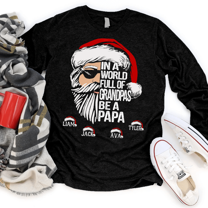 Be A Papa Claus With Grandkids - Christmas | Personalized Long Sleeve Shirt