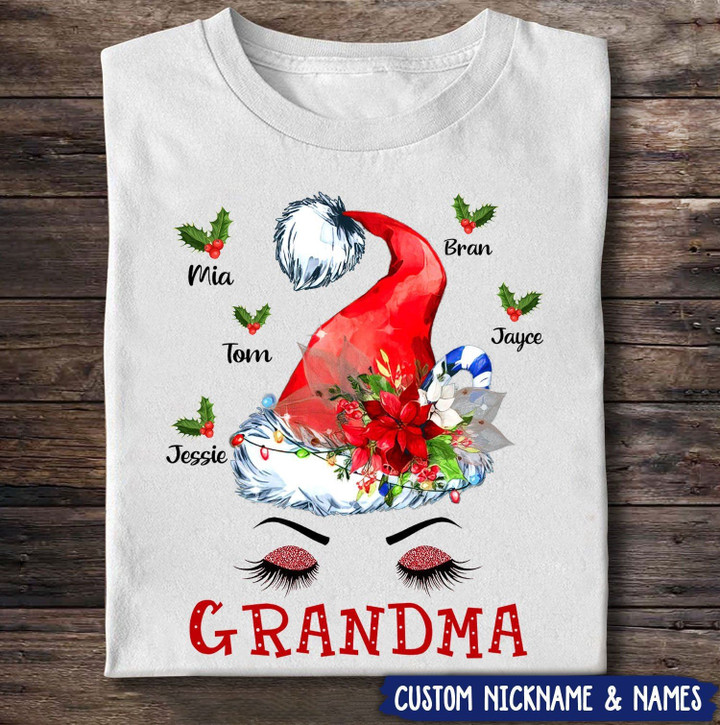 Grandma Christmas Santa Hat Personalized Tshirt