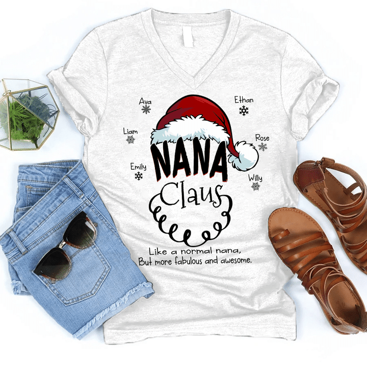 Nana Claus - More Fabulous And Awesome | Personalized V-Neck Shirt