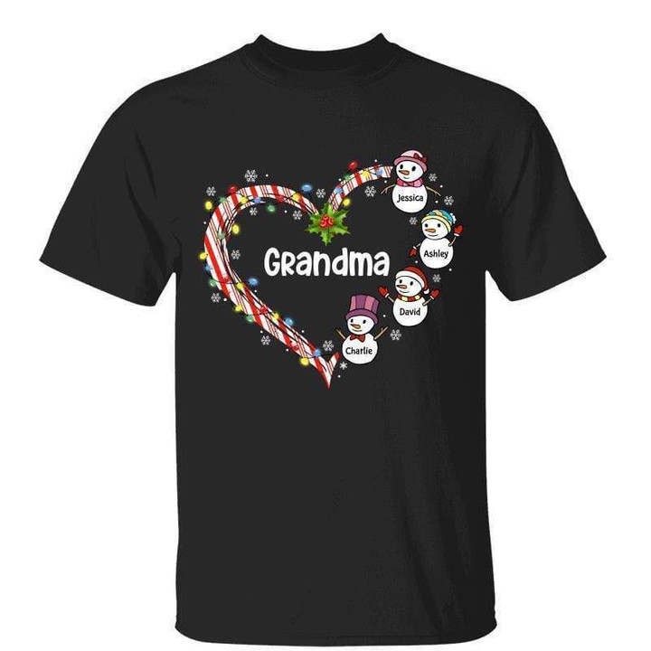 Christmas Mom Grandma Heart Snowman Personalized Shirt
