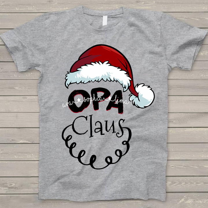 Opa Claus With Grandkids Names | Personalized T-Shirt