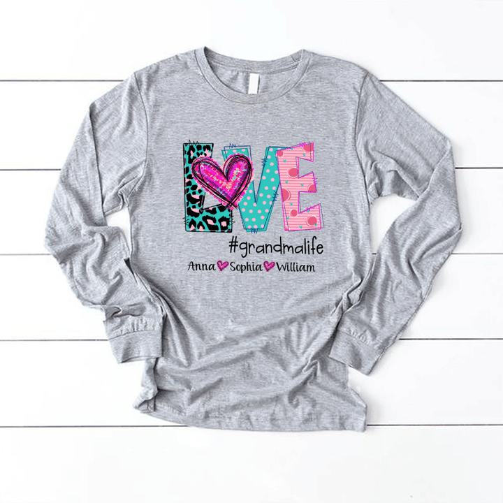 Personalized Love Grandma Life Heart and Grandkids Shirt