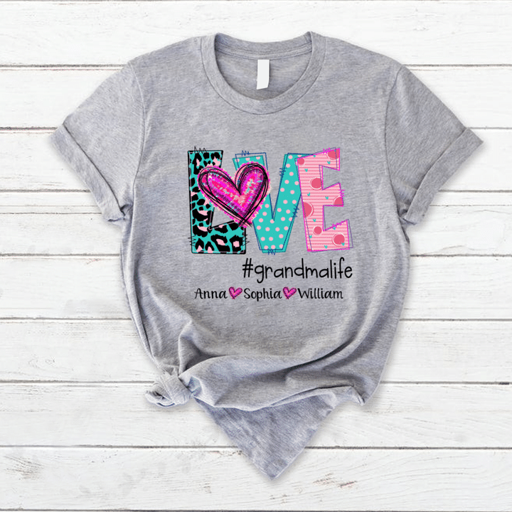 Personalized Love Grandma Life Heart and Grandkids Shirt