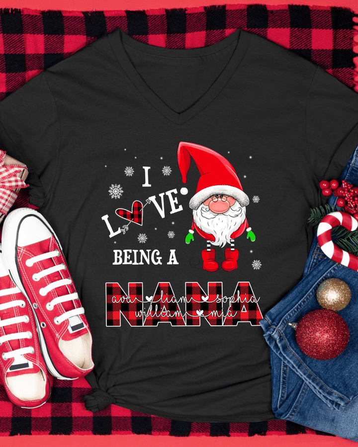 Christmas - I Love Being A Nana | Personalized V-Neck Shirt
