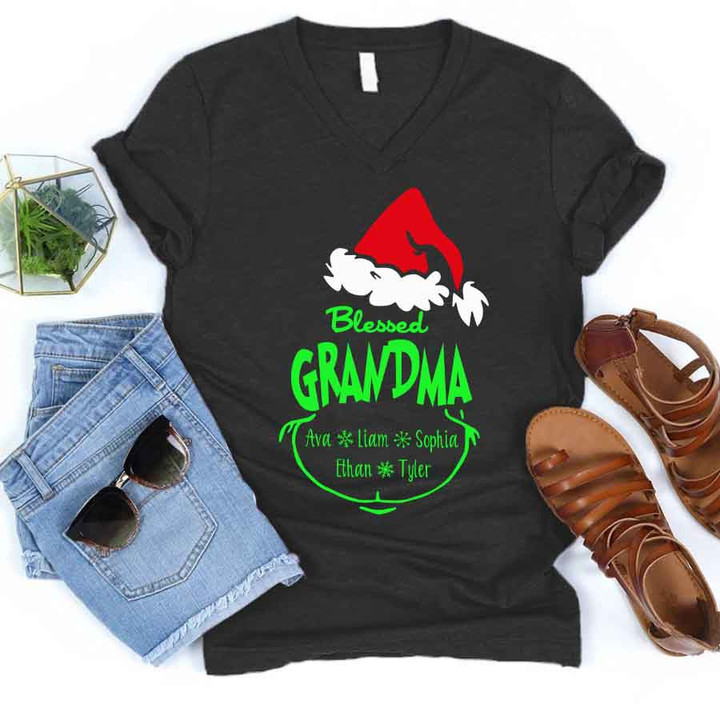 Blessed Grandma Christmas | Personalized V-Neck Shirt