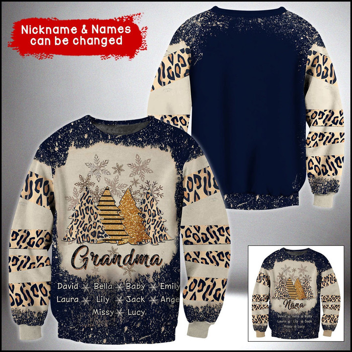 Personalized Grandma Mom Leopard Christmas Tree Xmas Gift 3d Sweater