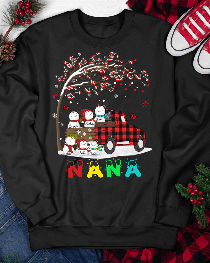 Grandma With Grandkids Snowman Christmas Shirt | Personalized Sweatshirts