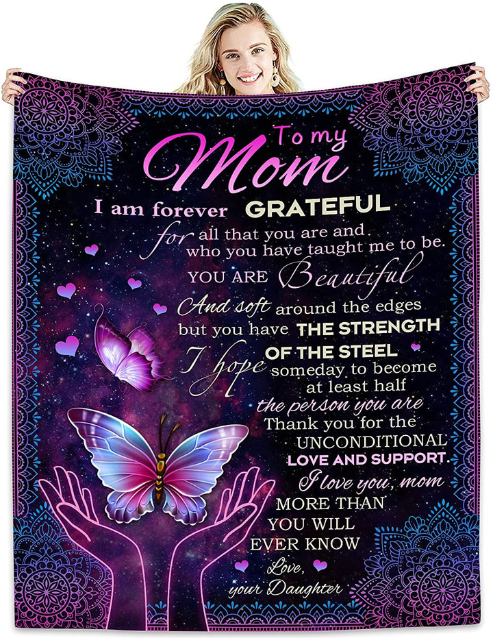 To My Mom - Butterfly Blanket Throw Blankets from Daughter Son Gift Birthdays Bed Sofa
