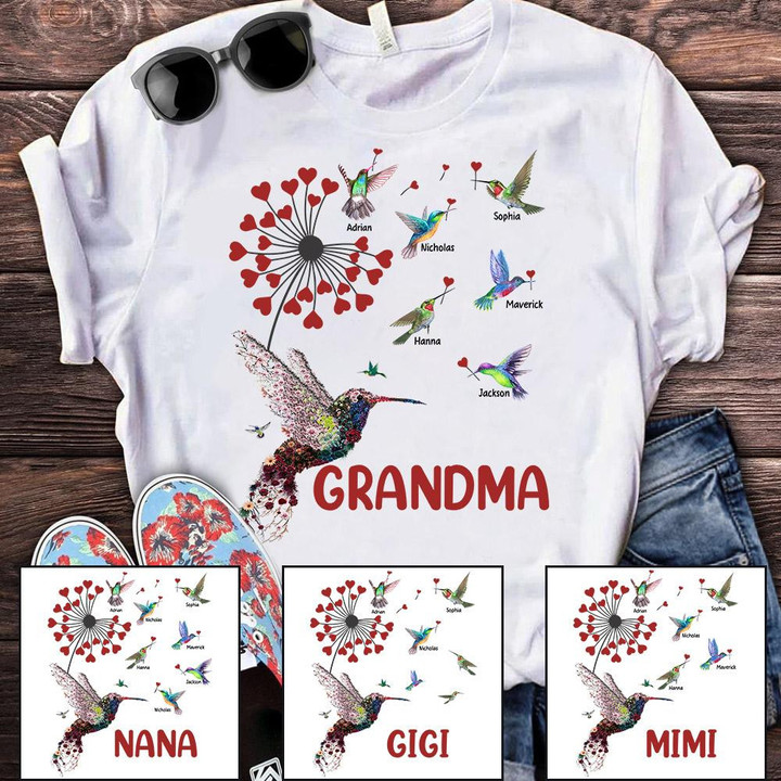 Grandma Dandelion Hummingbirds Personalized Shirt For Grandma