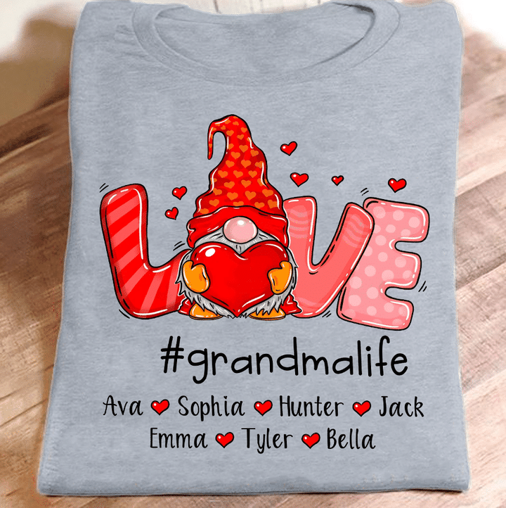Love Grandma Life Gnomes With Grandkids Hearts | Personalized T-Shirt