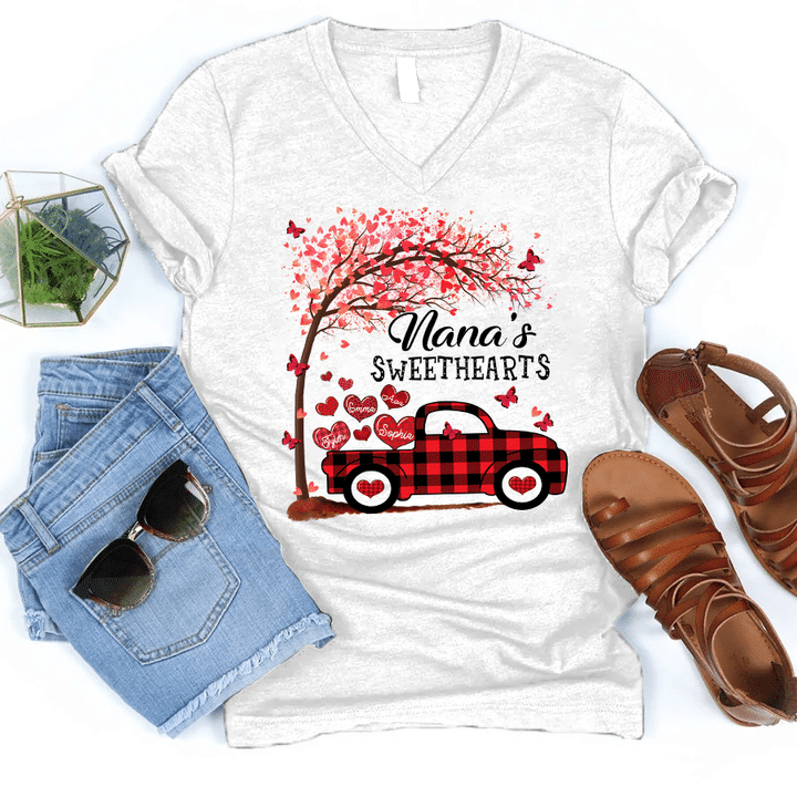Nana's Sweethearts With Grandkids | Personalized V-Neck Shirt