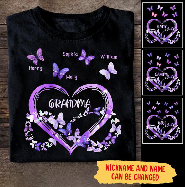 Personalized Gifts for Grandma with custom kid names, Kids Butterfly Mom And Grandma Personalized Shirt