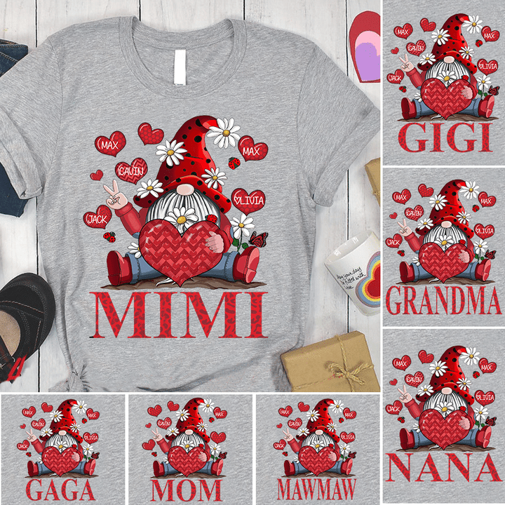 Grandma and Grandkids heart Gnome | Personalized T-Shirt