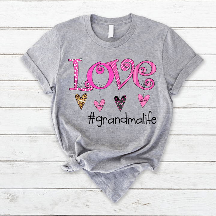 Love Heart Kids Grandma Life Shirt | Personalized T-Shirt