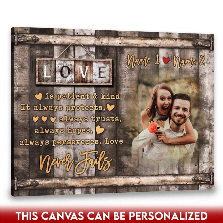 Personalized Couple Canvas Love Is Patient Love Is Kind Wall Art For Valentine Or Anniversary