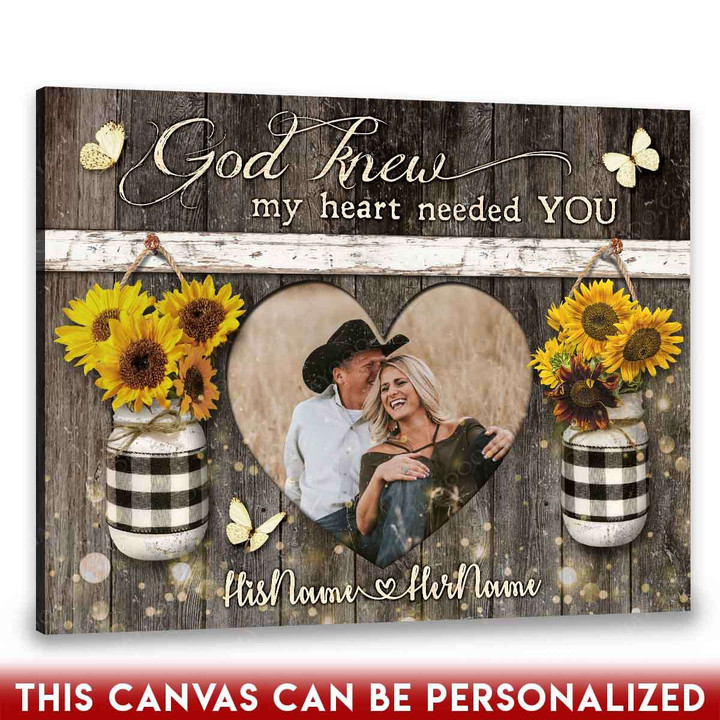 Personalized Couple Canvas With Sunflower Mason Jars God Knew My Heart Needed You