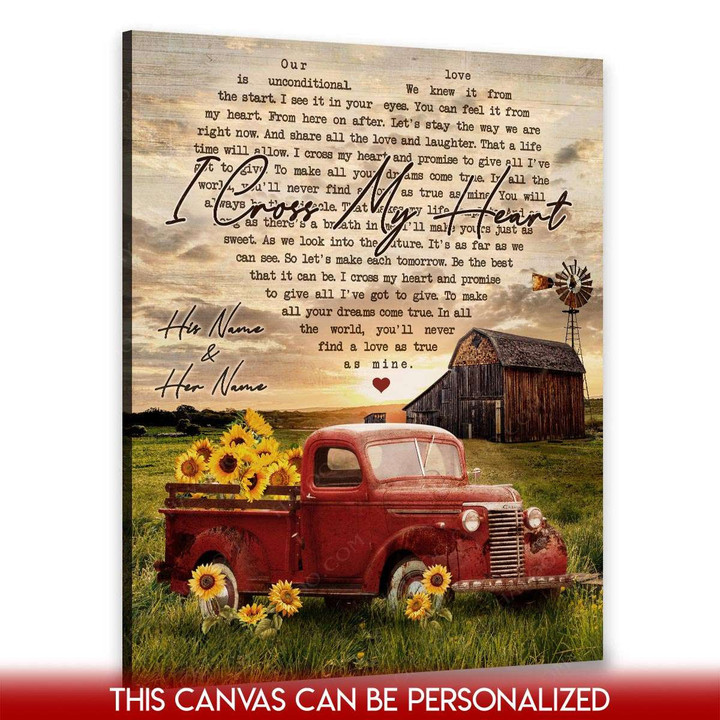 Romantic Personalized Canvas With Love Song And Pickup Truck Best Gift For Valentine Or Anniversary
