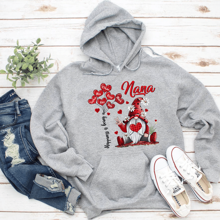 Happiness Is Being A Nana Gnome Valentine | Personalized Hoodie