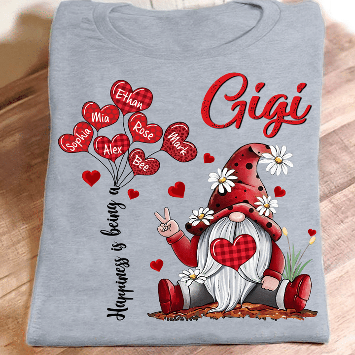Happiness Is Being A Gigi Gnome Valentine | Personalized T-Shirt