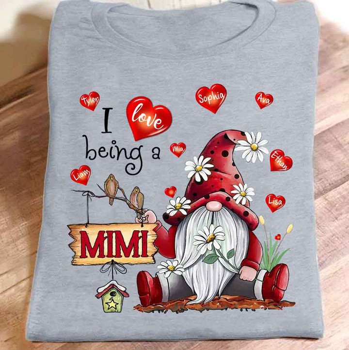 I Love Being A Mimi Gnome Valentine | Personalized T-Shirt