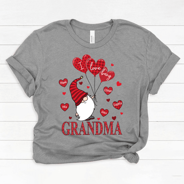 I Love Being Grandma Gnome Heart | Personalized T-Shirt