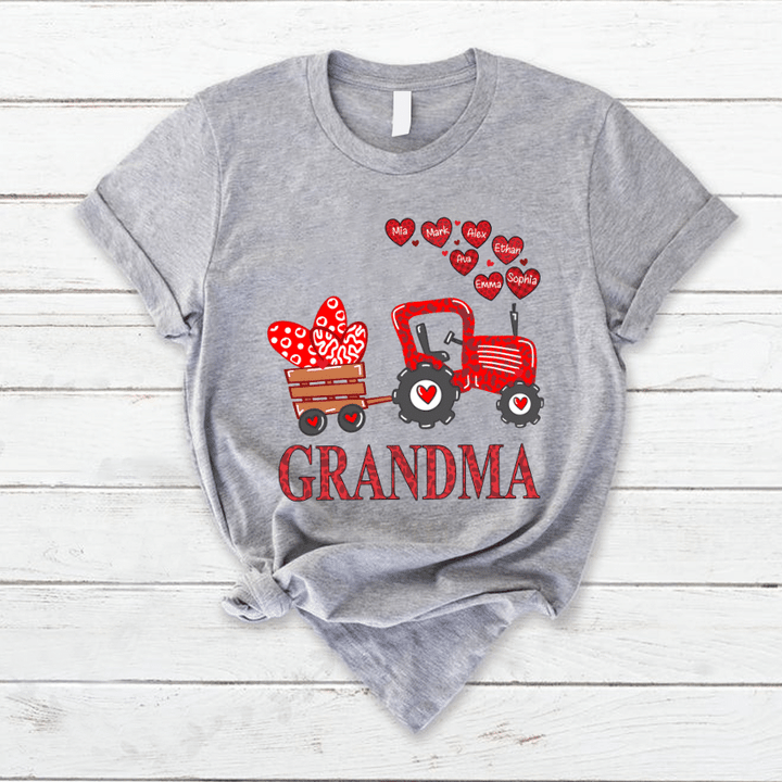 Grandma And Grandkids Heart Tractor | Personalized T-Shirt