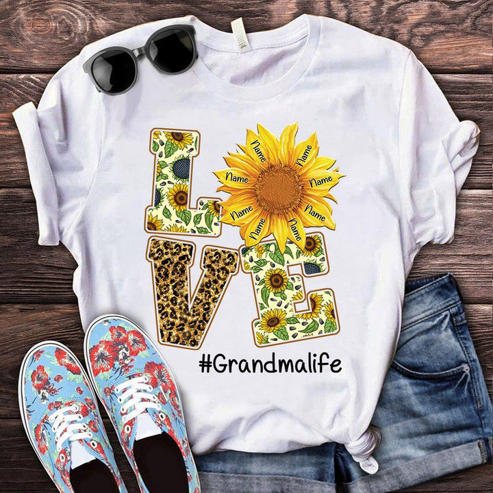 Love Being Called Grandma Sunflowers With Grandkid's Names Personalized Shirt For Grandma