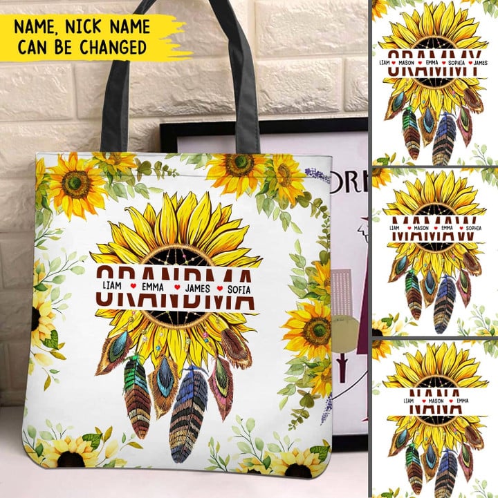 Personalized Grandma Mom Sunflower Native Feather Mother's Day Tote Bag HLD27DEC21CT1 Tote Bag Humancustom - Unique Personalized Gifts Size S (33x33cm) 