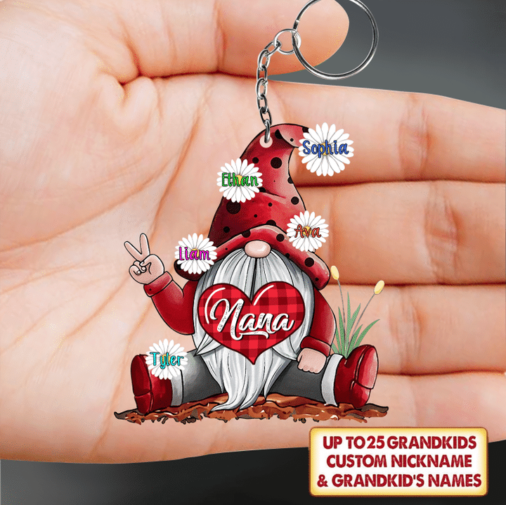 Nana Gnome Valentine Flat Acrylic Personalized Keychain With 2 Sides Are The Same