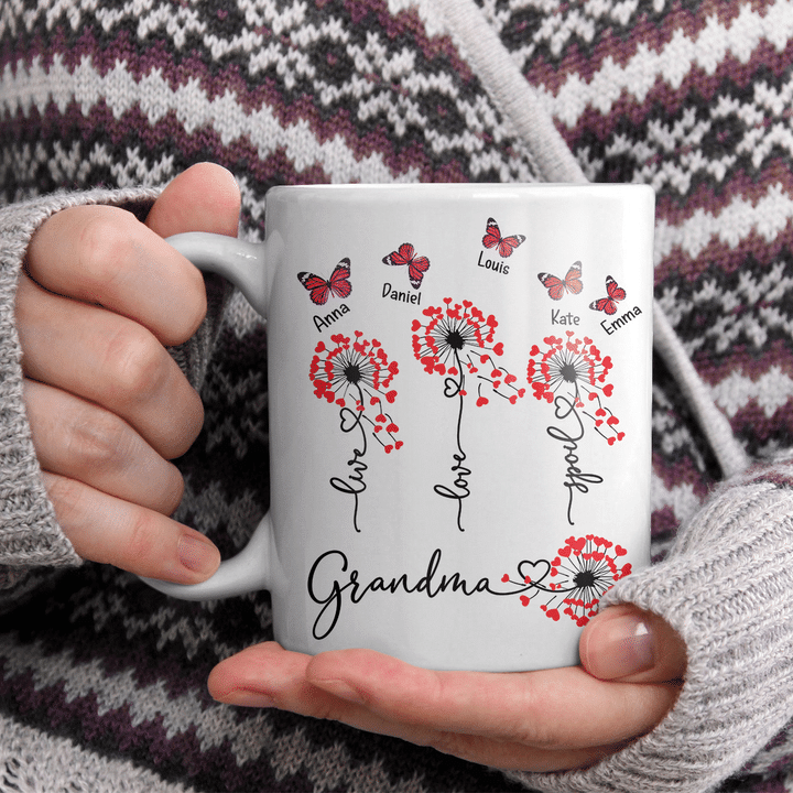 Live Love Spoil Grandma With Grandkids Names - Flower Heart | Personalized Mug