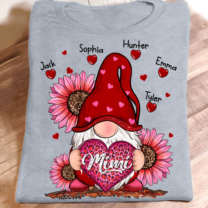 Mimi Gnome With Grandkids Names - Valentine | Personalized T-Shirt
