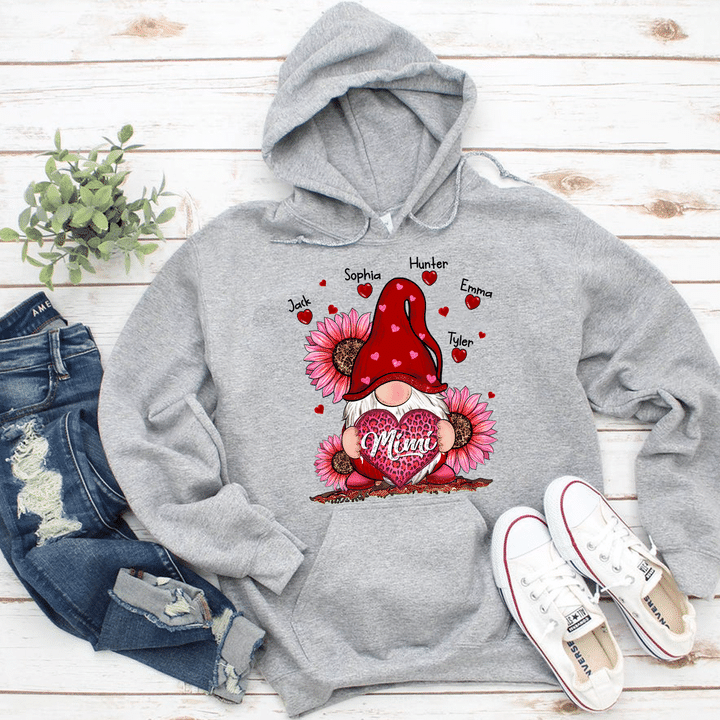 Mimi Gnome With Grandkids Names - Valentine | Personalized Hoodie