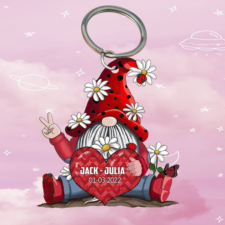 Personalized Gnome Couple Keychain, Flat Acrylic Valentine Keychain for him