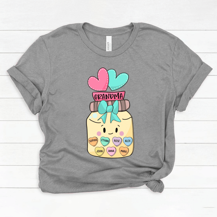 Personalized Grandma and Grandkid's Hearts Colorful T-Shirt
