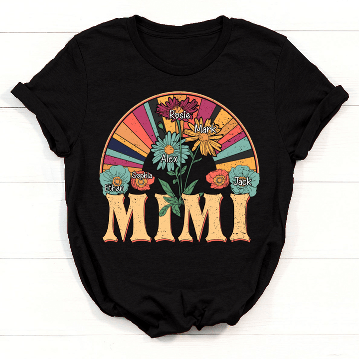 Personalized Mimi Rainbow Flower Kids Names T-Shirt