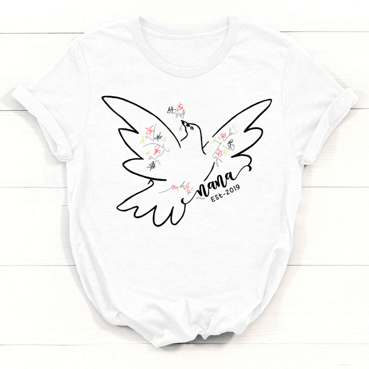Dove Peace Grandma Nana Est T-Shirt | Personalized T-Shirt