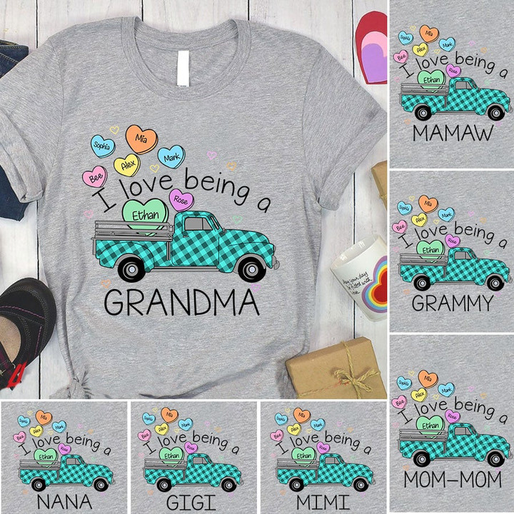 Personalized I Love Being A Grandma Truck Heart Colorful T-Shirt