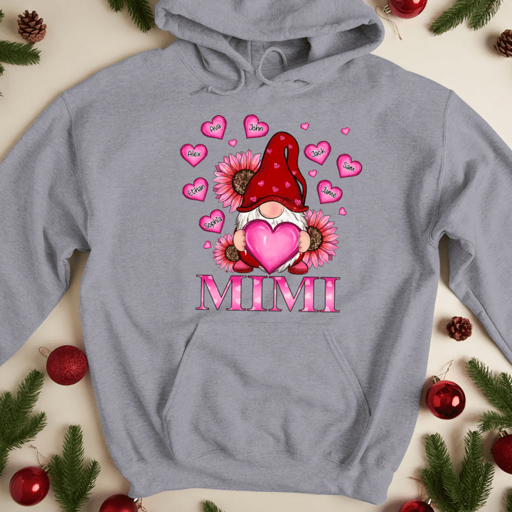 Personalized Mimi With Grandkids Gnome Pink Heart Valentines Day Hoodie