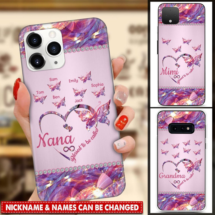 Personalized Blessed To Be Called Nana Butterfly Heart Infinity Glass Phone case