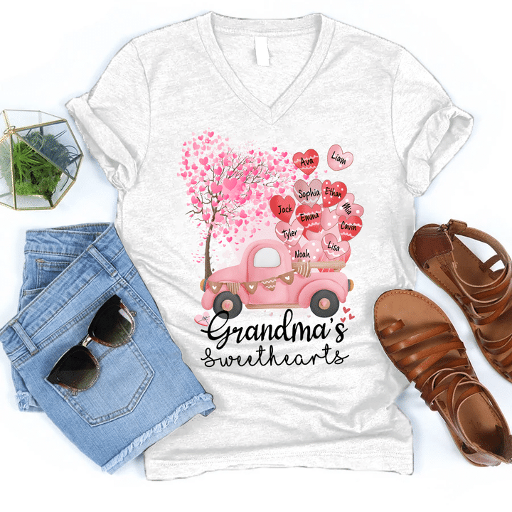 Grandma's Sweethearts Valentine | Personalized V-Neck Shirt