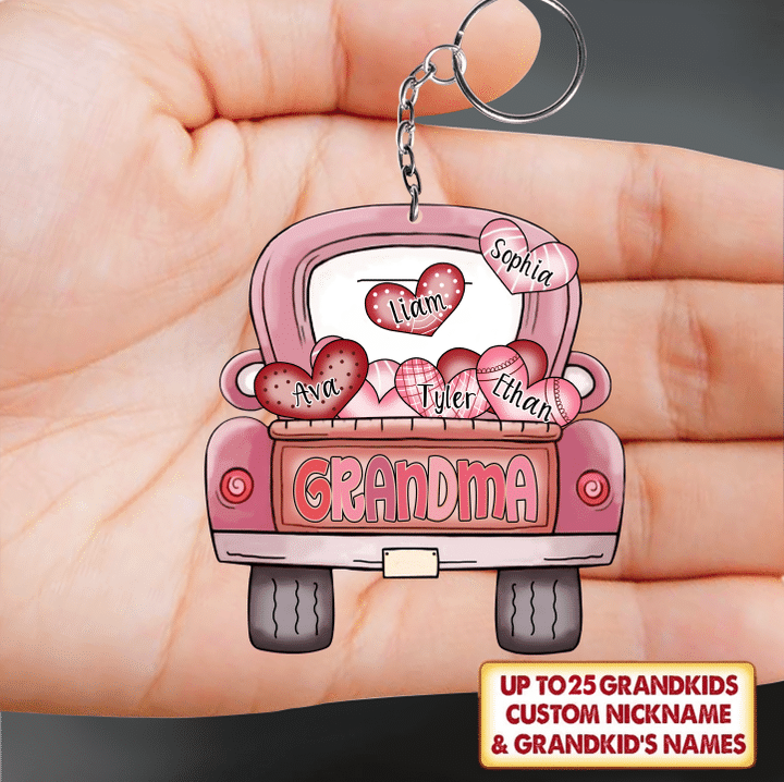 Grandma Car Valentine Flat Acrylic Personalized Keychain With 2 Sides Are The Same