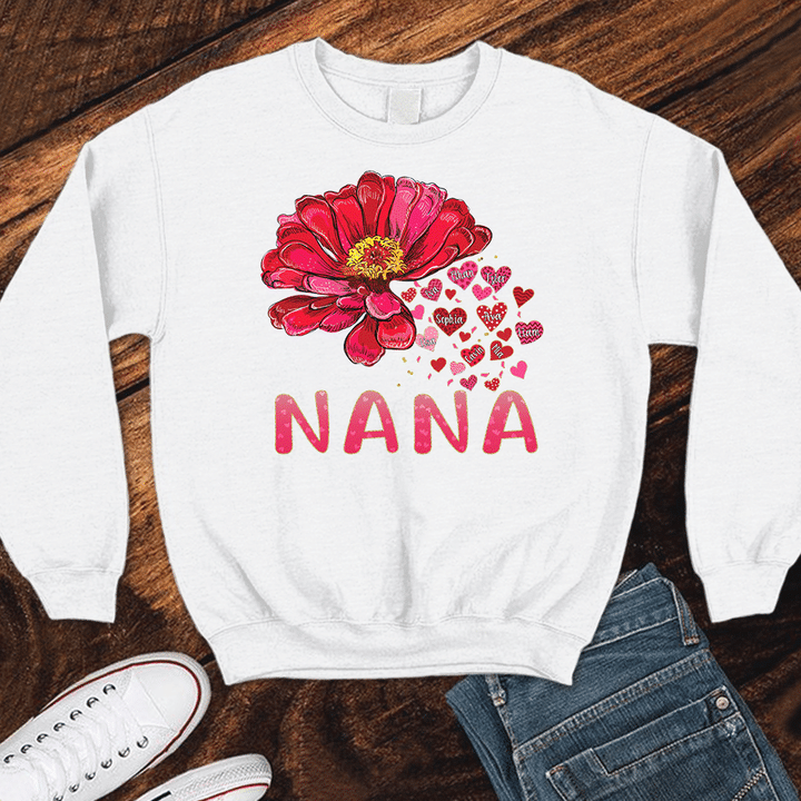 Nana With Grandkids Names - Flower | Personalized Sweatshirts