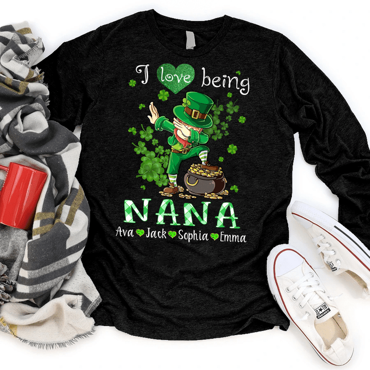 I Love Being Nana With Grandkids Names - New | Personalized Long Sleeve Shirt